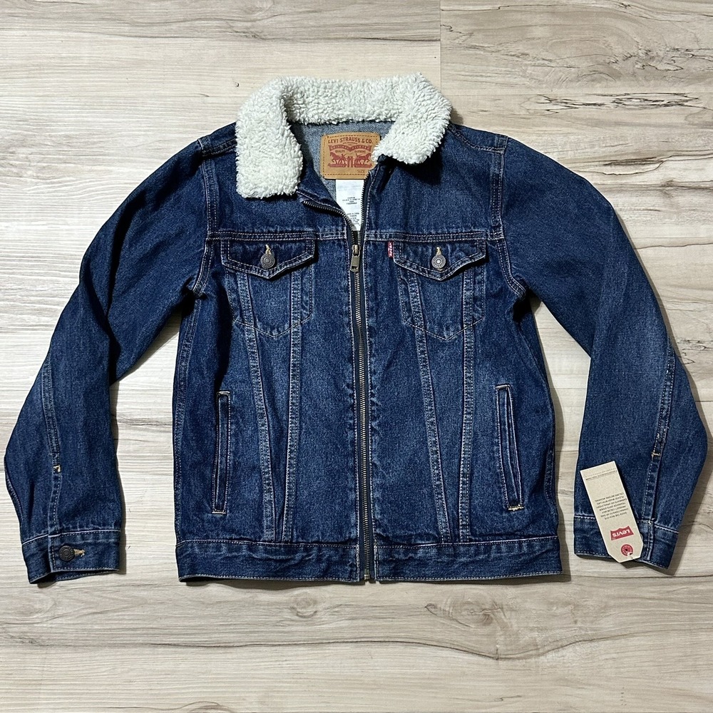 Levis Youth Medium Jean Jacket Lined Faux Fur Red Tag NWT Fast Shipping